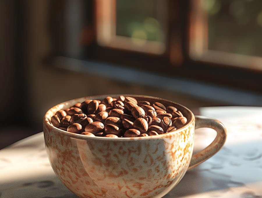 コーヒーカップと豆