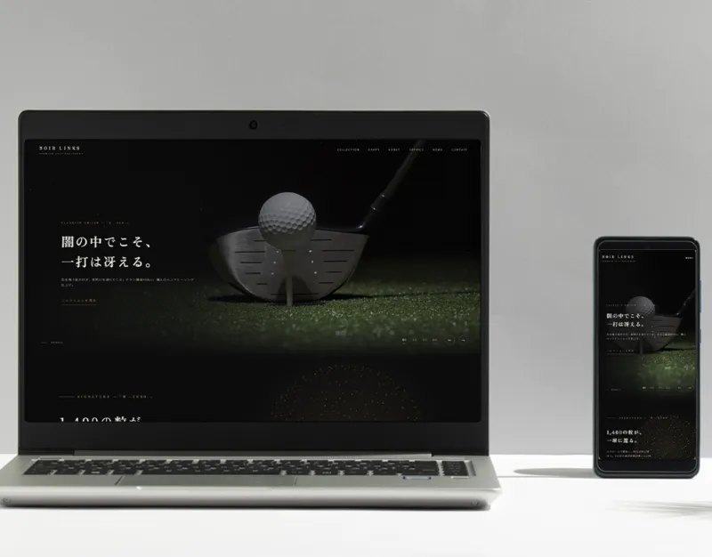 架空のプレミアムゴルフブランドNOIR LINKSのサイト。シネマティックな演出のデモ制作